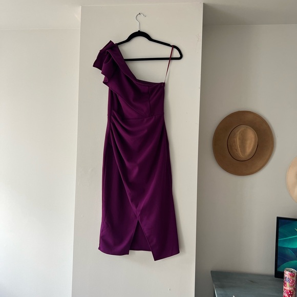 Purple One Shoulder Cocktail Dress - Picture 3 of 6